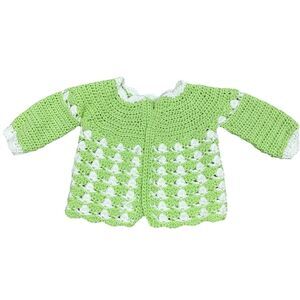 NEW Handmade Crocheted BABY GIRL CARDIGAN SWEATER Green and white Cottagecore